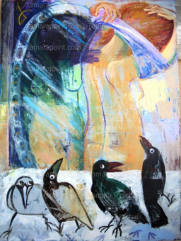 Oil Painting of Females and Crows by Tamara Rigishvili, Large Size, Affordable Price, Figurative Art featuring Women and Crows, Available in Large Size with Affordable Price,Captivating Women and Crows Artwork - Original Oil Painting by Tamara Rigishvili, Affordable Price, woman with crows, female and crow, original oil painting by artist Tamara Rigishvili abstract, modern, contemporary fine art, painting by artist Tamara Rigishvili