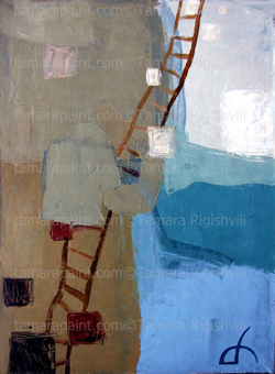 jacobs ledder, Heaven's Ladder To Cloud, original oil painting by artist Tamara Rigishvili  abstract, modern, contemporary fine art