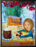 Little girl Barbara on Easter, Easter eggs,Πάσχα, feast of the Resurrection of the Lord, original oil painting by artist Tamara Rigishvili abstract, modern, contemporary fine art