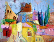 towns and villages of Cappadocia,Historical settlement in Cappadocia, original oil painting by artist Tamara Rigishvili abstract, modern, contemporary fine art