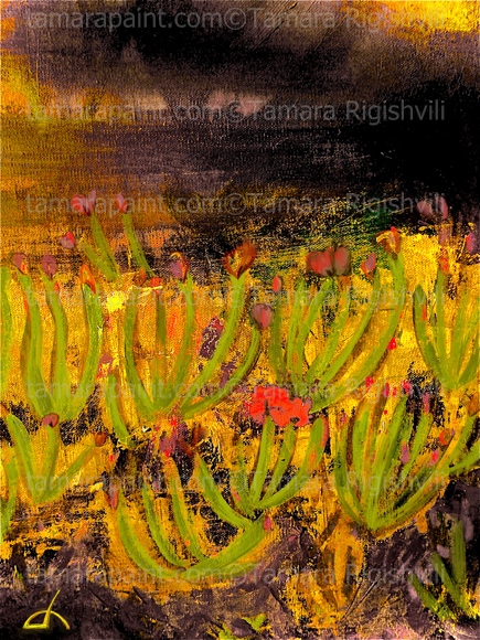 stormy landscape, Oil Painting Abstract, Diy Painting, Landscape Art, Landscape Paintings SCENES & CACTUS FLOWERS by Tamara Rigishvili