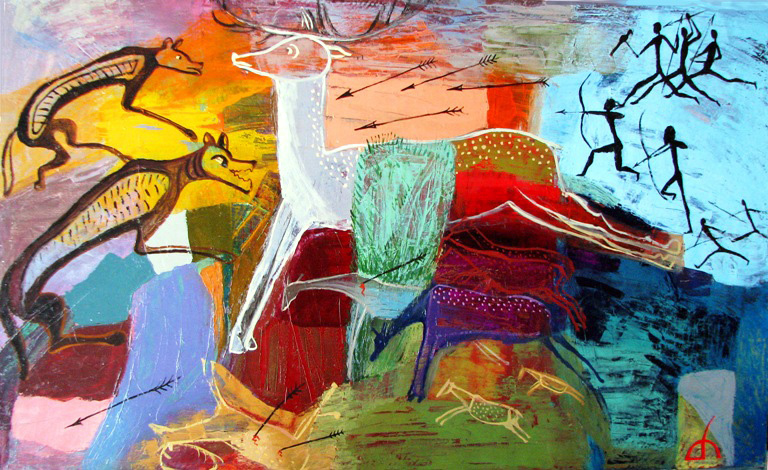 
Deer hunting, original oil painting by artist Tamara (  abstract, modern, contemporary fine art)