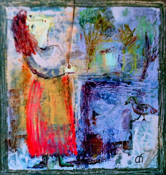 ""Kite flying girl, original oil painting by artist Tamara Rigishvili(  abstract, modern, contemporary fine art)
