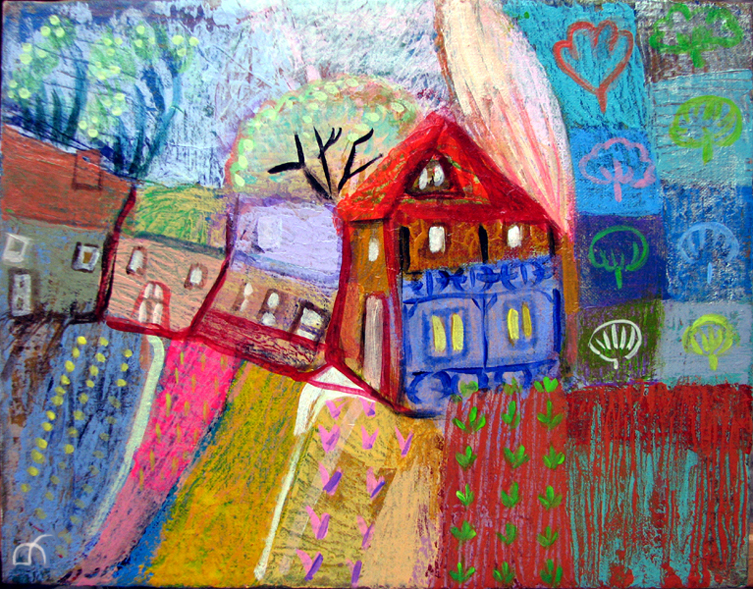 Village, original oil painting by artist Tamara (  abstract, modern, contemporary fine art)
