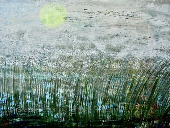 Foggy morning field. Beautiful summer morning. Summer nature. Bring this calming view to your home, Abstract Art by Tamara Rigishvili