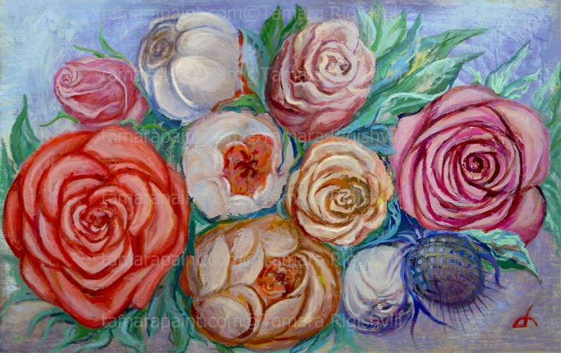 True Rose Bouquet, classic beauty of the pink roses, canvas art print,  Rose Bouquet Romantic Rose Poster Pictures Living Room Home Decorative, by Tamara Rigishvili