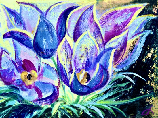 Violet Crocuses After Winter/ Late autumn, Impressionist Painting, Print Art by Tamara Rigishvili