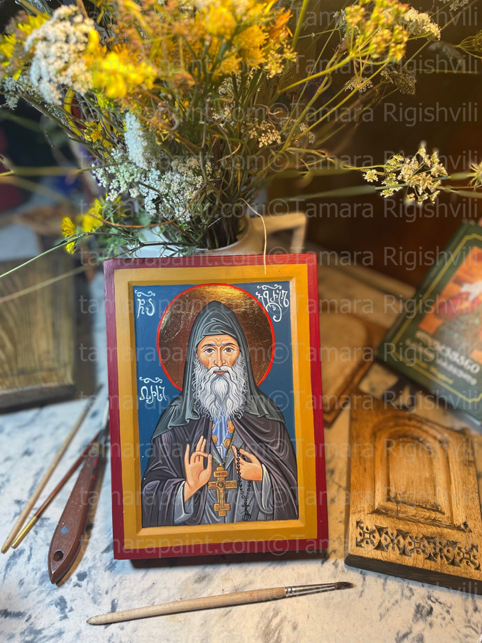 St Gabriel Urgebadze, original icon painting by artist Tamara (  abstract, modern, contemporary fine art)