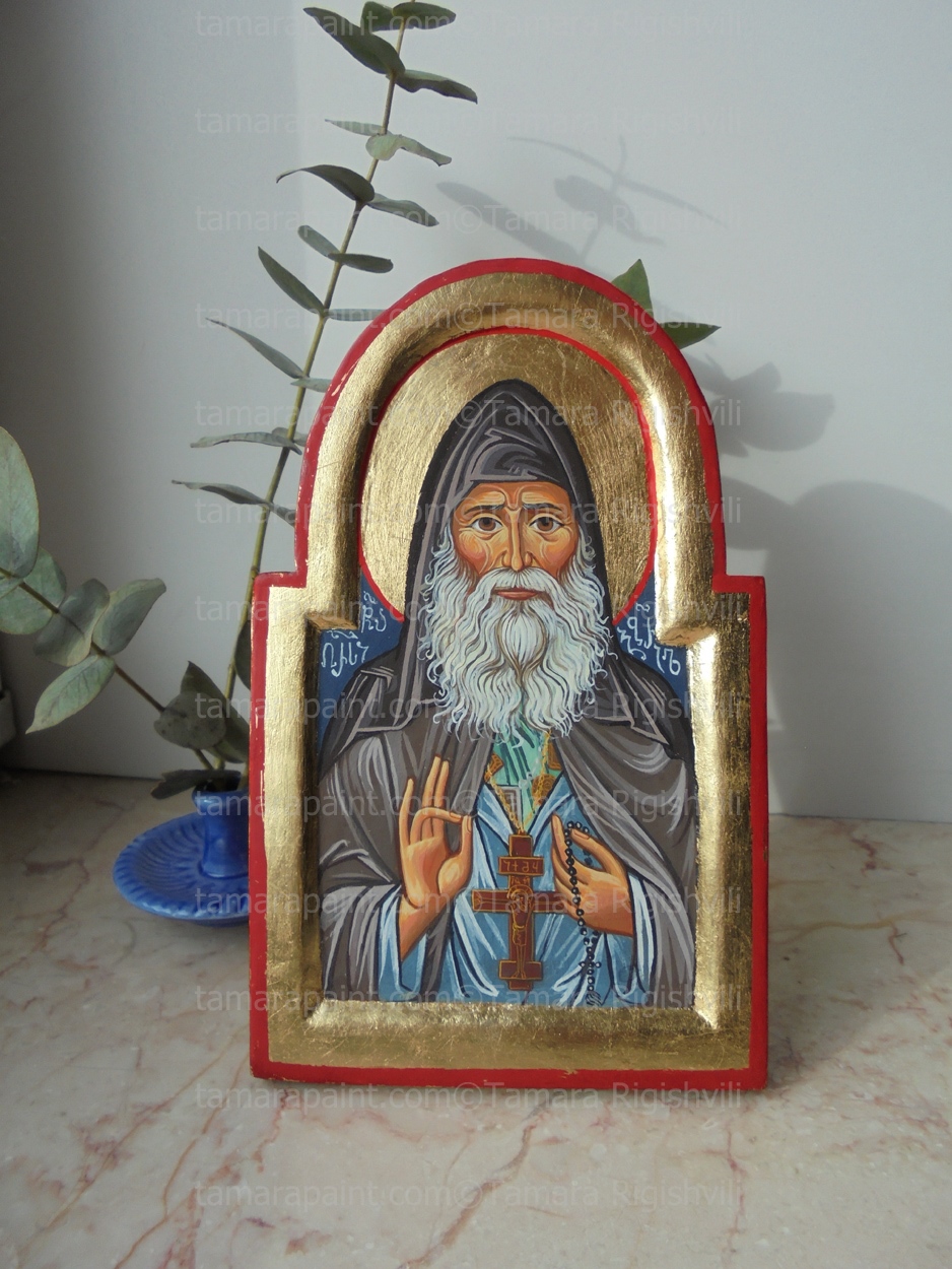 Manually painted wood icon of Saint Gabriel Urgebadze, Confessor and Fool for Christ, Saint Archimandrite Gabriel Urgebadze, Gabriel Urgebadze of Georgia Hand-painted icon of St. Gabriel Urgebadze original icon painting by artist Tamara Rigishvili