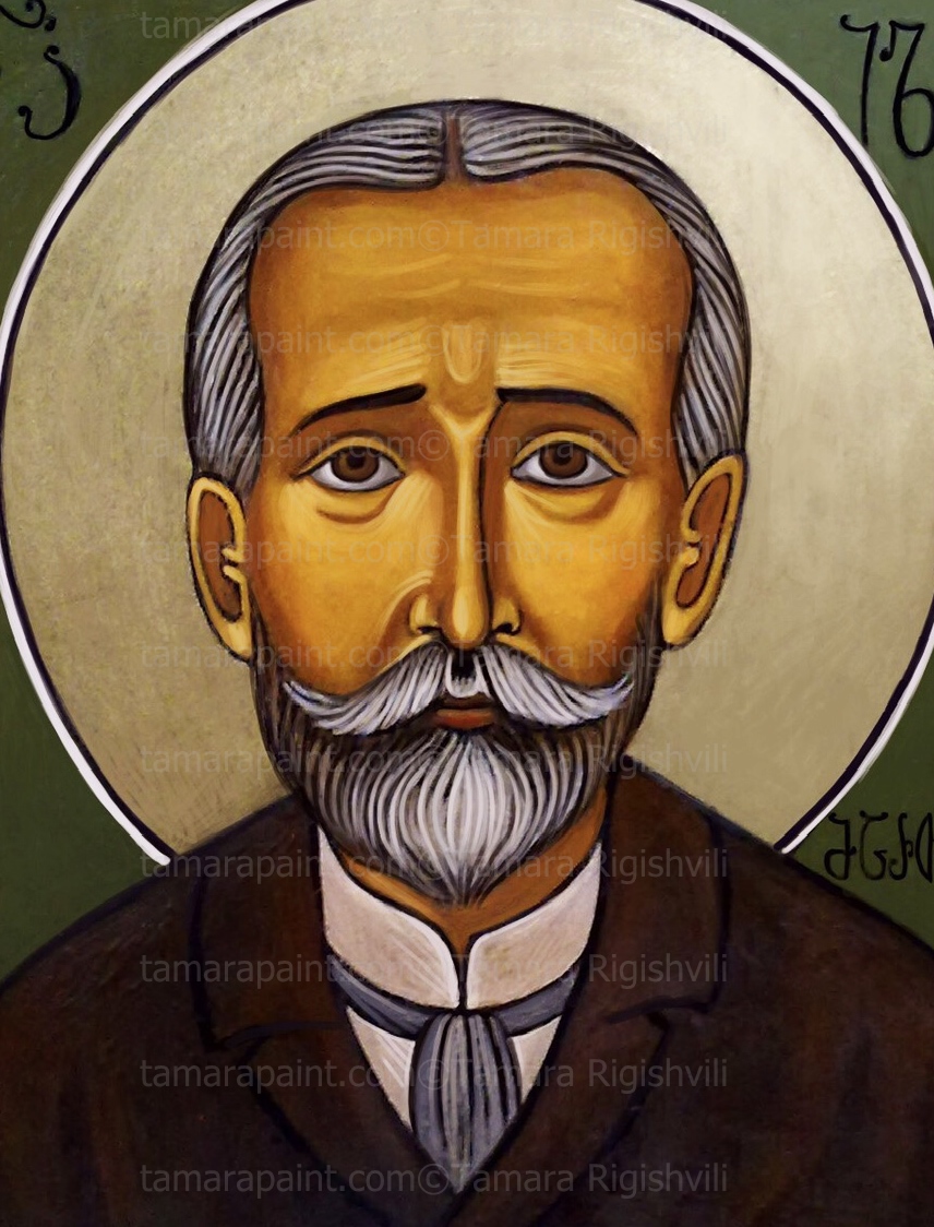 Prince Ilia Chavchavadze, Bolshevik position in Georgia was undermined by the assassination of the hugely popular Prince Ilya Chavchavadze, in August 1907 Bolsheviks had attacked his patriarchal vision of Georgian Christian culture and had decided to kill him , original icon painting by artist Tamara Rigishvili