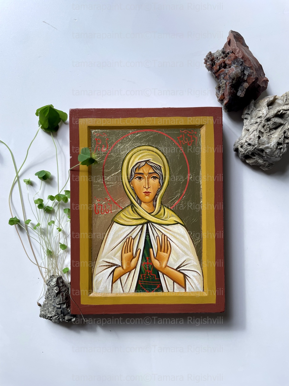 Blessed Isidora the Fool of Tabenna in Egypt, Saint Isidore Christian nun and saint of the 4th century AD,patron of peasants and day-labourers, the Fool For Christ,  by Icon Painter Tamara Rigishvili