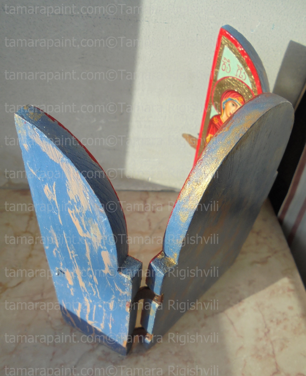 opened from the back tryptich, original icon painting by artist Tamara Rigishvili